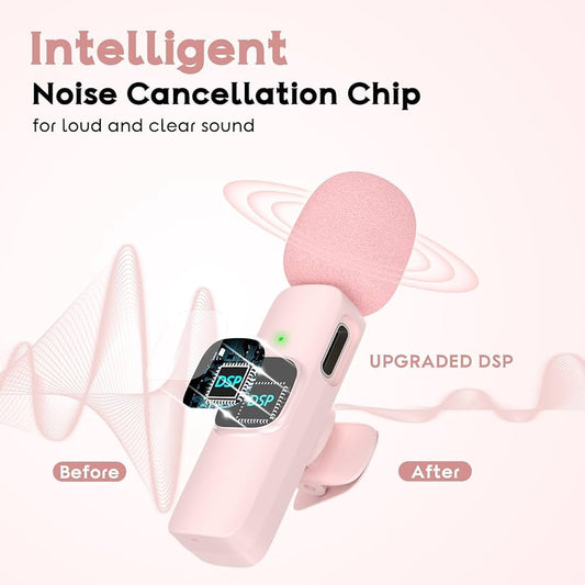 Multi-Color Mini Pro Lavalier Wireless Microphone With Noise Cancelling